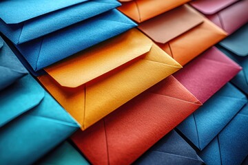 Poster - Colorful envelopes arranged in a vibrant pattern on a flat surface create a striking visual display of stationery