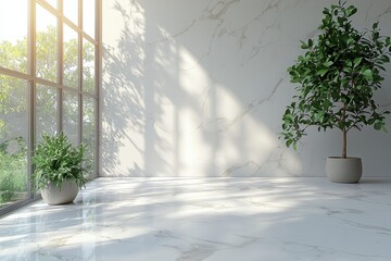 Poster - Bright and airy indoor space with plants and large windows showcasing natural light in a modern setting