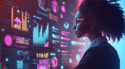 Poster - African American Data Scientist Analyzing Complex Financial Data Visualization