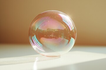 Poster - Bubble reflecting colorful light in a bright indoor setting during the day