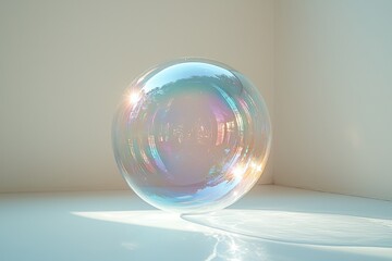 Poster - Glistening soap bubble reflecting sunlight and surroundings on a bright day