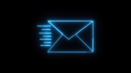 Poster - Glowing blue neon envelope with motion lines. Mail or gmail icon.