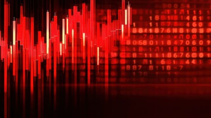 Poster - Striking red binary code visualization representing stock index fluctuations and market trends in financial analysis