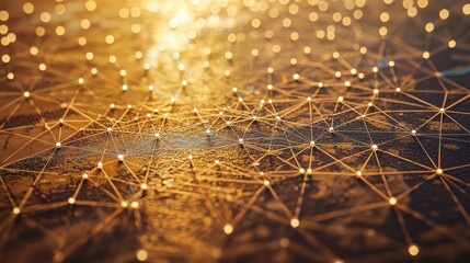Poster - Abstract golden background featuring intricate lines representing supply chain routes and global connectivity