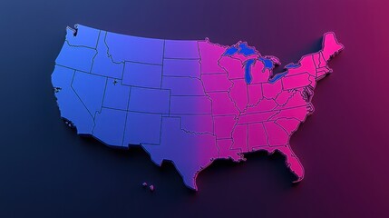 Poster - Artistic representation of the united states in vibrant vaporwave palette with retro elements and style