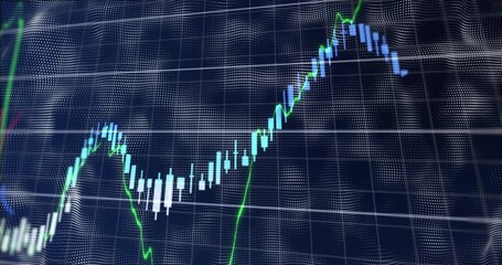 Poster - Fluctuating trends with green and blue lines in stock market graph animation