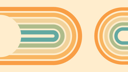 Wall Mural - abstract background of rainbow and sun groovy wavy line design in 1970s hippie retro style. vector p