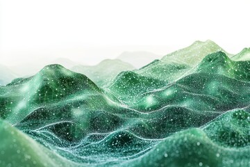 Poster - Green abstract landscape with connected dots, network, and bright glow. Use for concepts like data science, technology, or connected world themes.