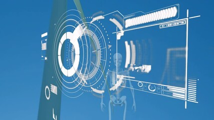 Poster - Animation of human skeleton with futuristic digital interface in school setting
