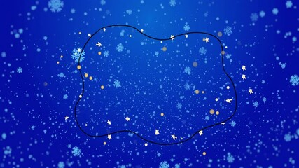 Poster - Animation of snowflakes and stars with abstract shapes on blue background
