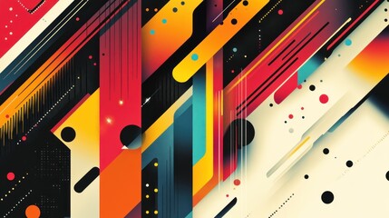 Poster - dynamic geometry an abstract composition with vibrant angular shapes and floating points a modern and energetic visual interplay of color and design
