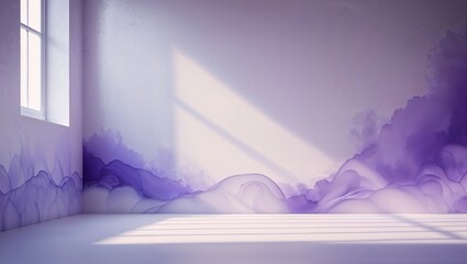 Poster - Vibrant artistic mural with purple hues and soft shadows in a well-lit room