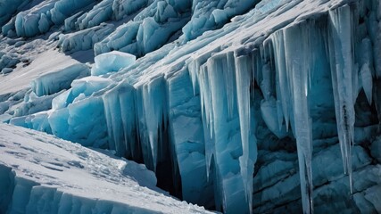 Poster - A close-up of icy blue glacial formations showcasing intricate textures and colors.