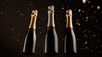 Poster - Three bottles of champagne floating in a sophisticated design, symbolizing celebration and high-end luxury, ideal for event and party themes.