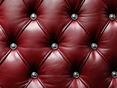 Rich red leather upholstery with shiny buttons adds elegance