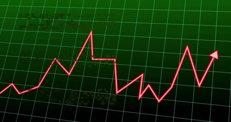 Poster - Red line graph on green grid background showing fluctuating data trends
