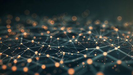Poster - Intricate network of glowing nodes and lines illustrating digital connectivity and data flow in a modern abstract environment