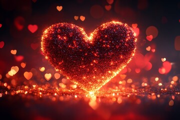 Poster - Glowing heart shape with sparkling lights creates a romantic atmosphere on a dark background during a celebration