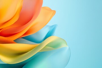 Poster - Colorful fabric petals in vibrant hues create an eye-catching artistic display on a blue background