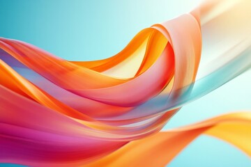 Poster - Flowing ribbons create a vibrant display of colors against a soft blue background in bright sunlight