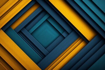 Fototapete - Geometric pattern of layered teal and mustard-colored shapes creating an abstract design in a modern style