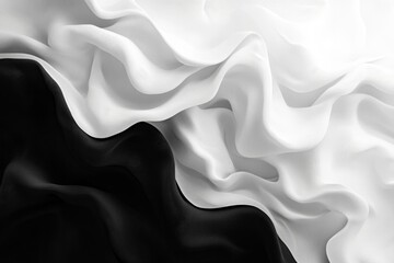 Poster - Elegant black and white fabric drapery showcasing intricate texture and flow