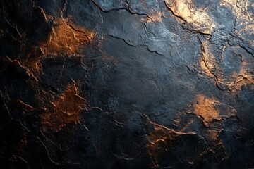 Fototapete - Textured dark surface with golden highlights resembling natural rock formations and minerals