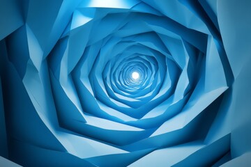 Fototapete - Intricate blue spiral with geometric layers illuminated by a bright light at the center