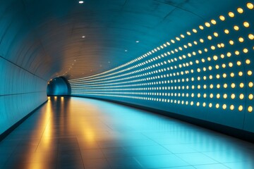 Poster - Illuminated tunnel with unique lighting design in a modern urban setting during evening hours
