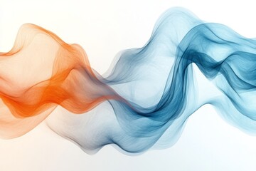 Fototapete - Colorful flowing abstract fabric waves create a dynamic visual effect in orange and blue tones against a white background
