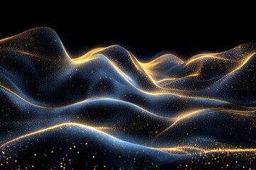 Poster - Digital landscape featuring glowing waves with a cosmic ambiance created with dynamic light effects
