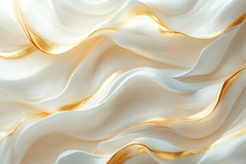 Aufkleber - Elegant satin fabric with golden ribbon creating a luxurious texture in soft, flowing waves