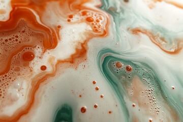 Fototapete - Swirling patterns of red and green colors in liquid form create an abstract art piece during daylight