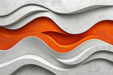 Poster - Modern abstract wall design with flowing curves in shades of gray and bright orange