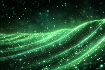 Poster - Hypnotic green waves of light create a mesmerizing visual display in a digital environment