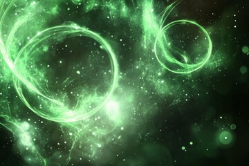 Aufkleber - Vivid green abstract cosmic design with luminous swirls and glowing particles in a dark space backdrop