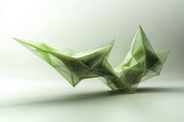 Poster - Abstract green geometric sculpture created from delicate filaments in a contemporary style
