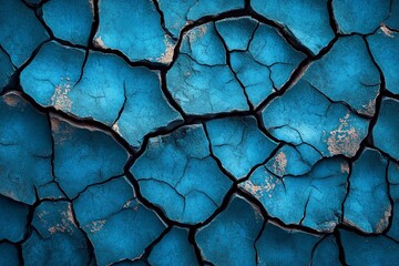 Aufkleber - Blue cracked surface with deep fissures creating an abstract pattern in arid conditions