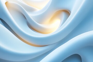 Poster - Soft blue and white fabric waves illuminated by warm light creating an abstract design in a serene setting