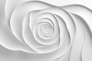 Poster - Spiral white rose design showcases intricate paper craftsmanship in a minimalist style creating a serene aesthetic
