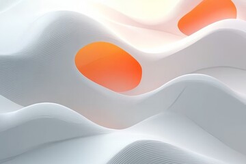 Poster - Abstract wavy patterns with orange highlights in a serene white landscape conveying calmness and fluidity