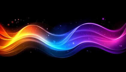 Fototapete - Abstract Flowing Lines of Vibrant Colors on Black, Dynamic Digital Background for Design