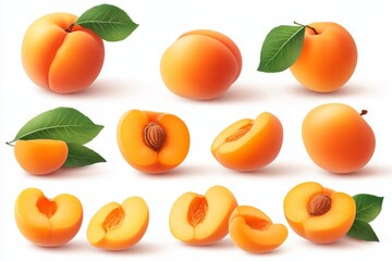 Poster - Fresh apricots displayed in various orientations showcasing their vibrant color and texture
