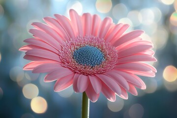 Poster - Beautiful pink flower with vibrant petals standing tall against a soft bokeh background in a garden during daylight