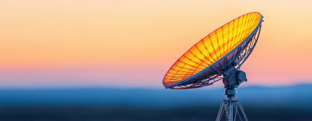 Poster - Satellite Dish at Sunset Telecommunications Technology and Global Communication