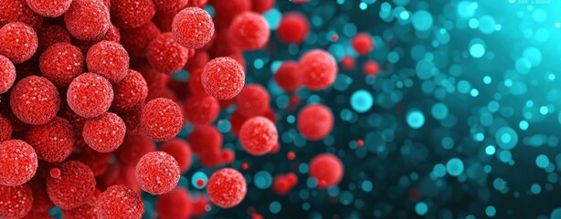 Aufkleber - Microscopic Red Cells Floating in Teal Background Abstract Medical Science Illustration