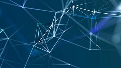 Leinwandbilder - Abstract digital communication points. Technological background. Network connection structure. Color plexus effect. 3D