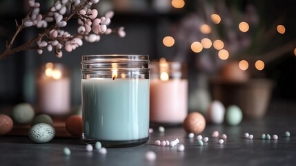 Poster - decorative candles and pastel eggs create a cozy atmosphere in a charming indoor setting during spri