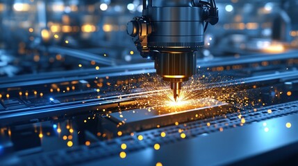 Poster - Advanced Robotic Arm Precision Laser Cutting Metal Sparks Industrial Technology