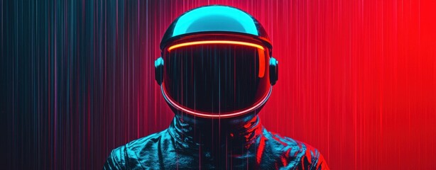 Aufkleber - Futuristic Astronaut in Neon Red and Blue Light Streaks Cyberpunk Style